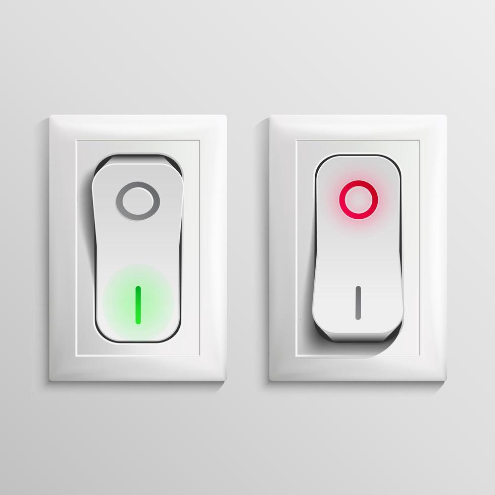 Toggle Switch Vector. Plastic Switches With On, Off Position. Button Illustration. vector