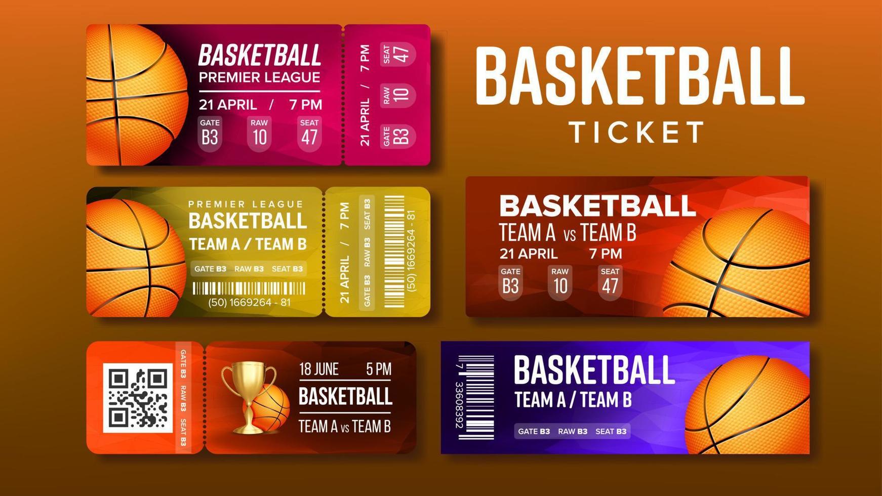 diseño elegante boletos de juego de baloncesto set vector