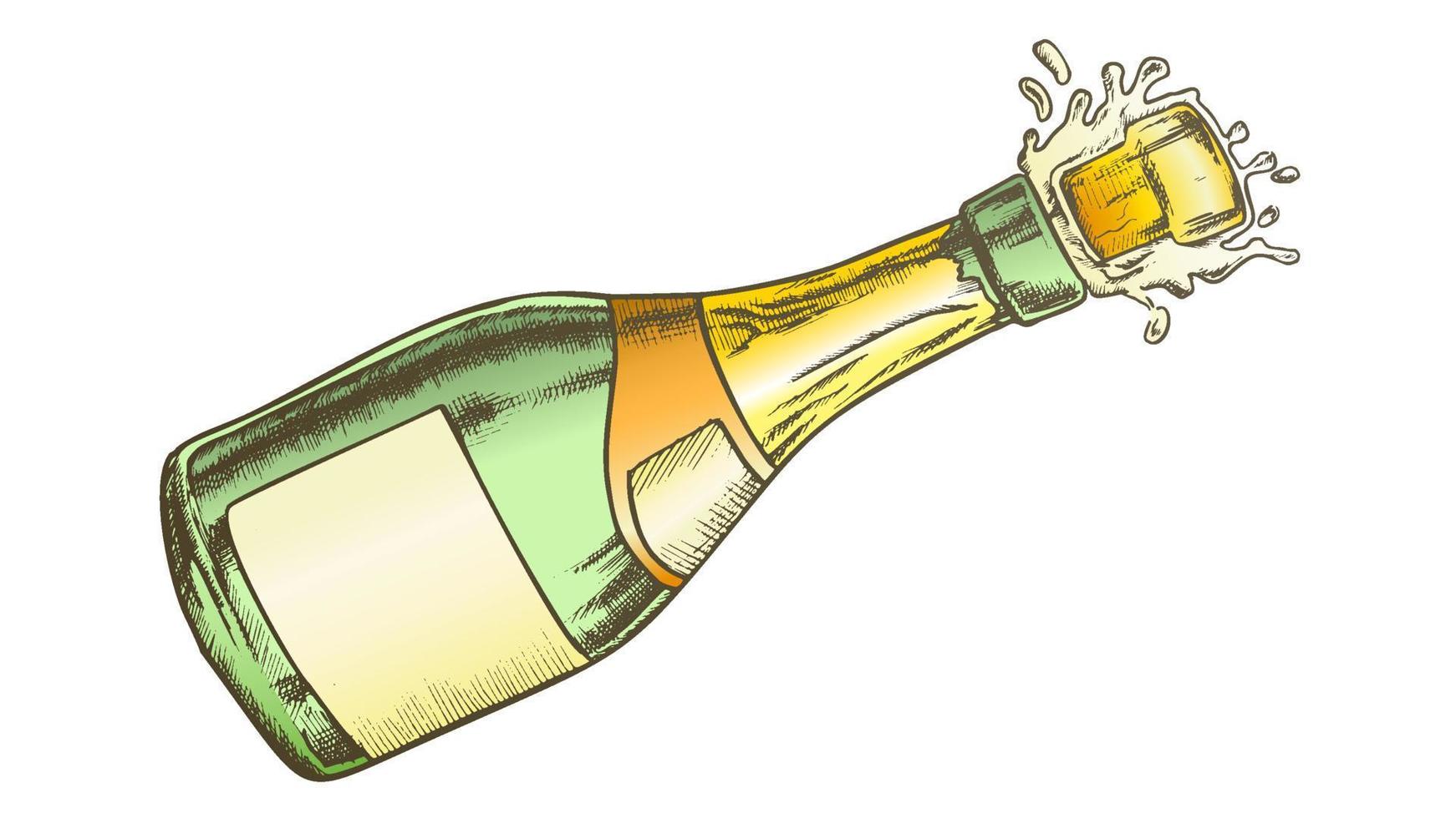 Champagne Blank Label Bottle Explosion Color Vector