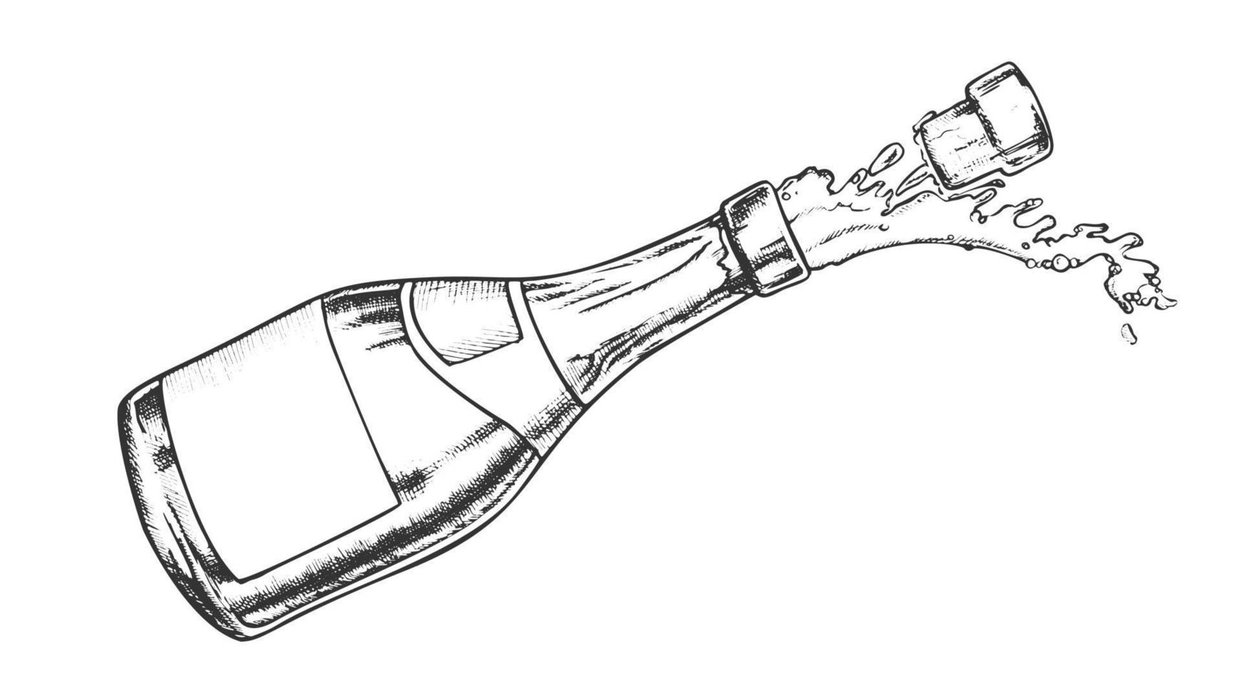 Champagne Festive Drink Glass Bottle Ink Vector