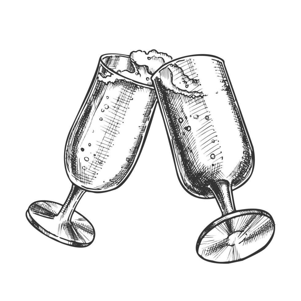 Two Elegant Champagne Glasses Monochrome Vector