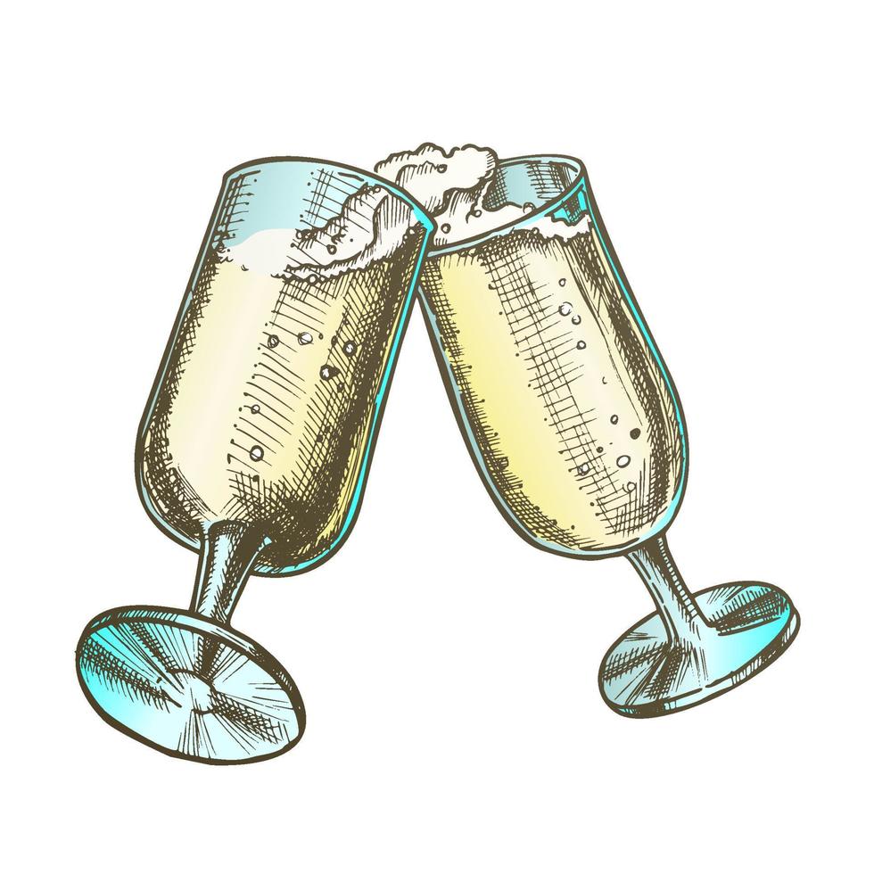 Two Elegant Champagne Glasses Color Vector