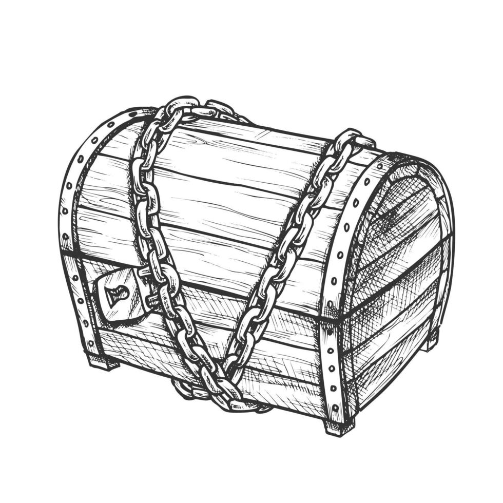 cofre del tesoro con candado vector monocromo