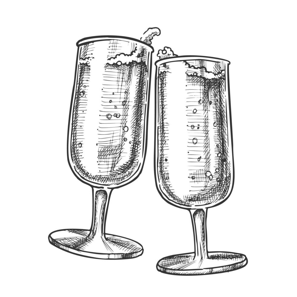 Two Elegance Champagne Glasses Monochrome Vector