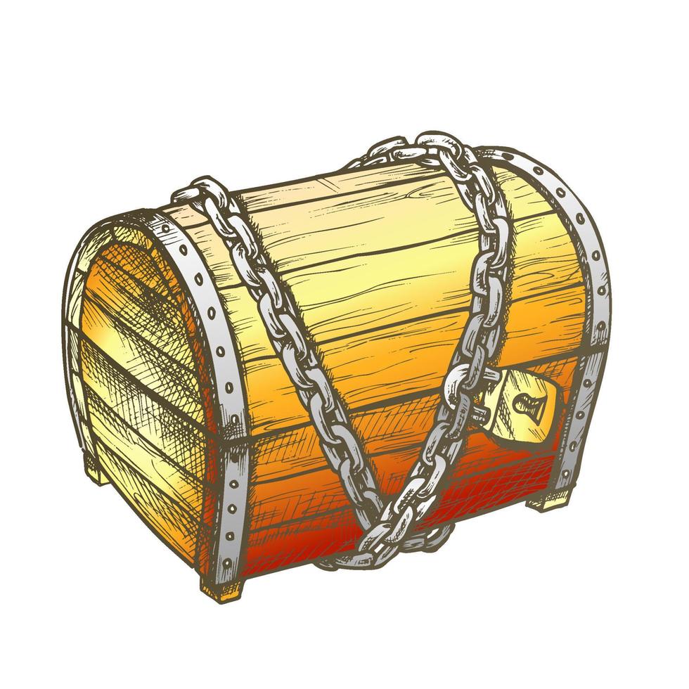 Treasure Chest With Padlock Color Vector