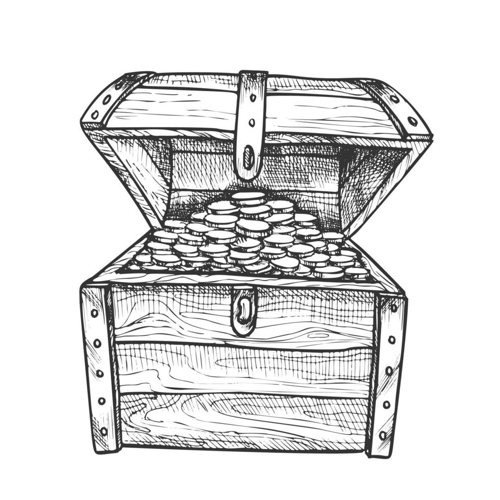 cofre del tesoro lleno de monedas de oro vector de tinta