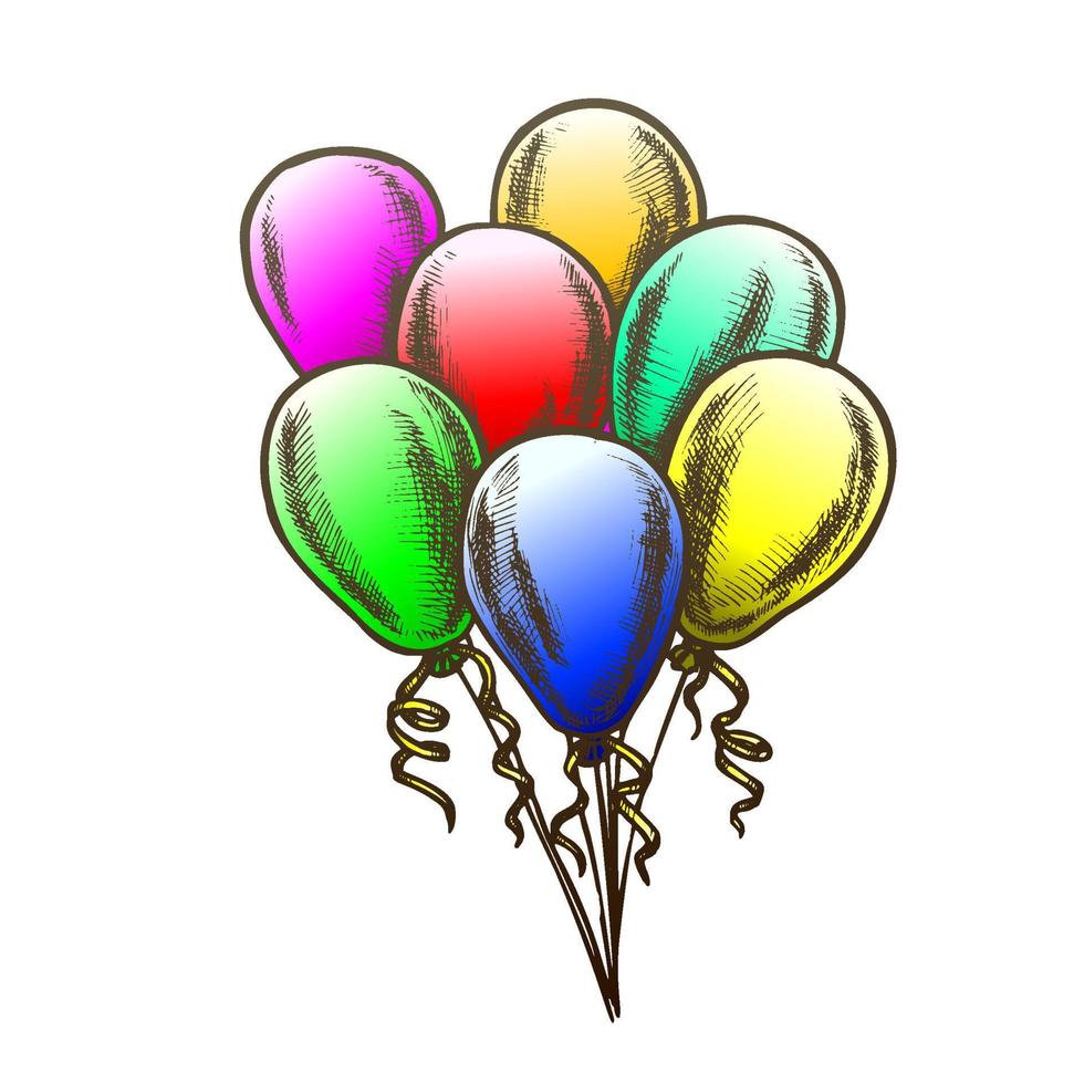 Balloons Bunch With Curly Ribbon Retro Vector