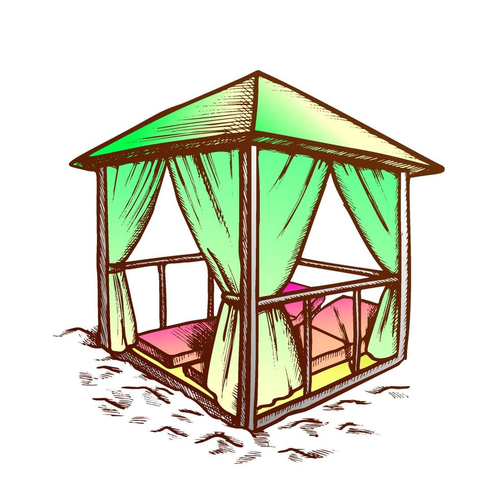 Deck Chairs Under Canopy On Beach Vintage Vector