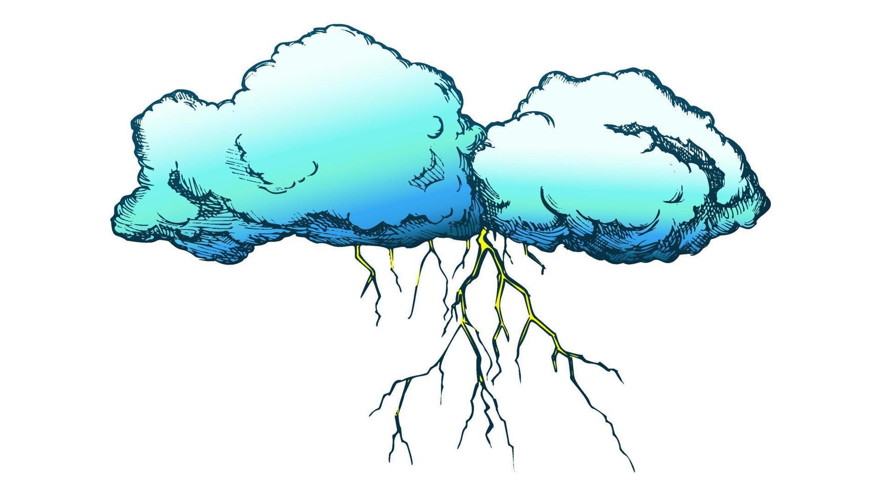 Storm Cloud With Flash Lightning Color Vector