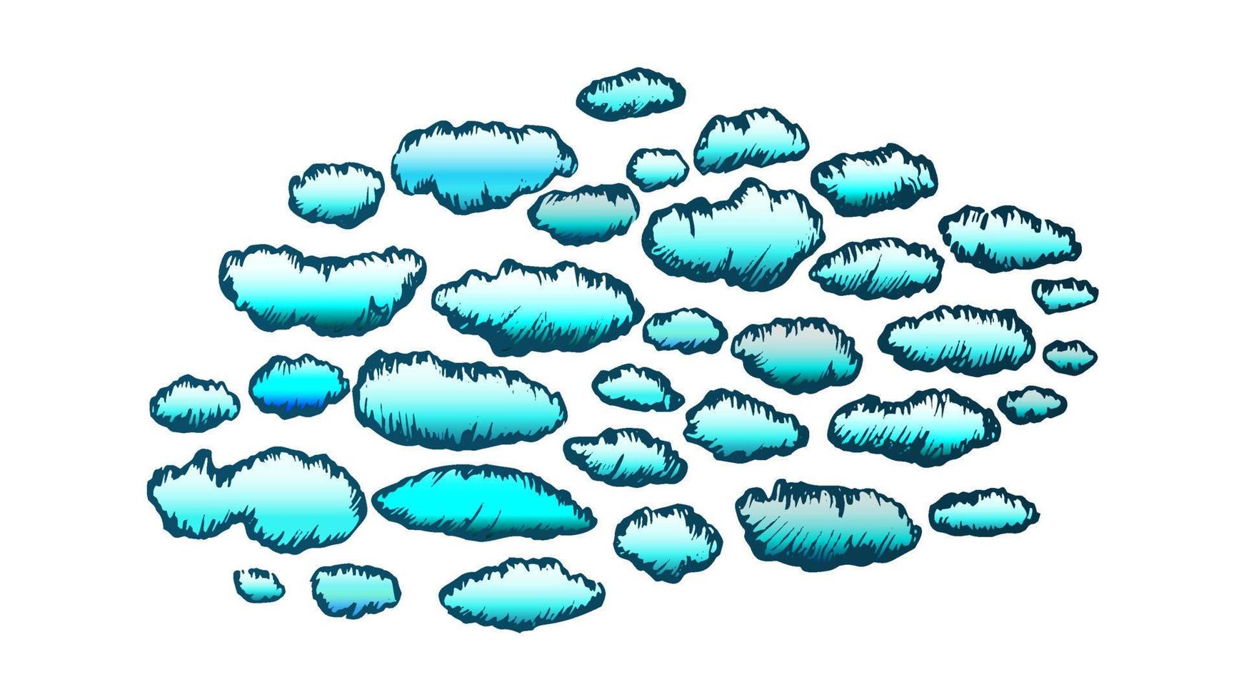 Fluffy Clouds Cumulus Flying On Sky Ink Vector