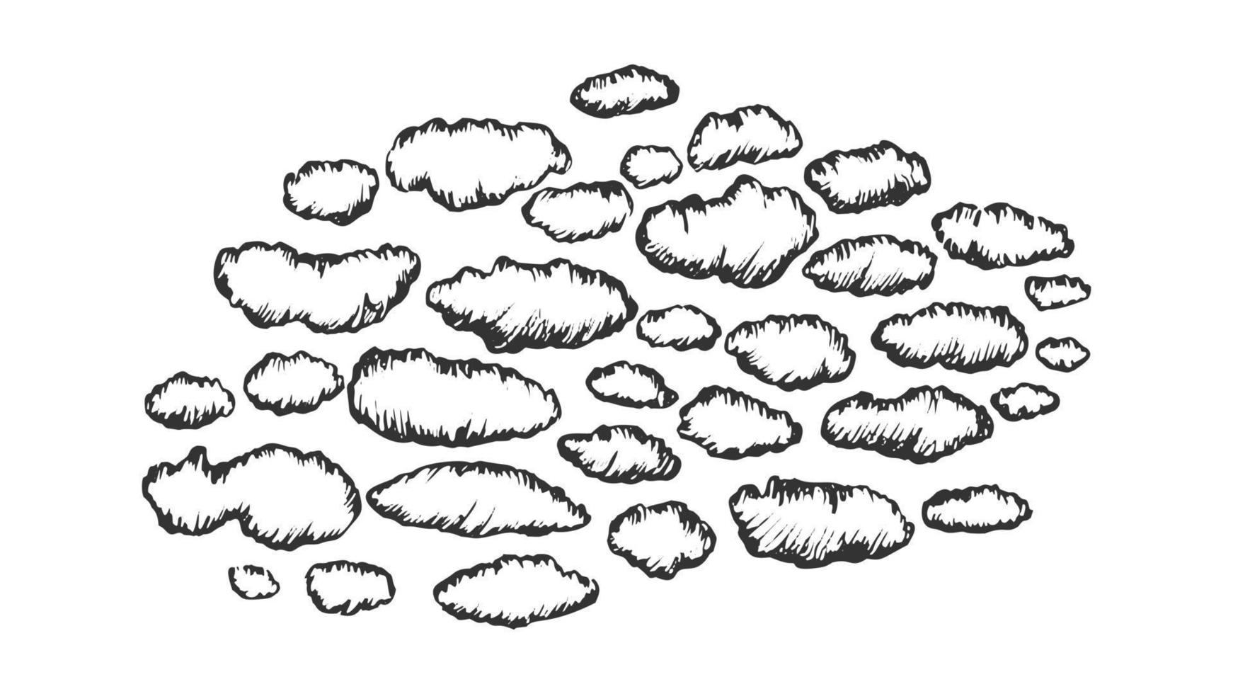 Fluffy Clouds Cumulus Flying On Sky Ink Vector