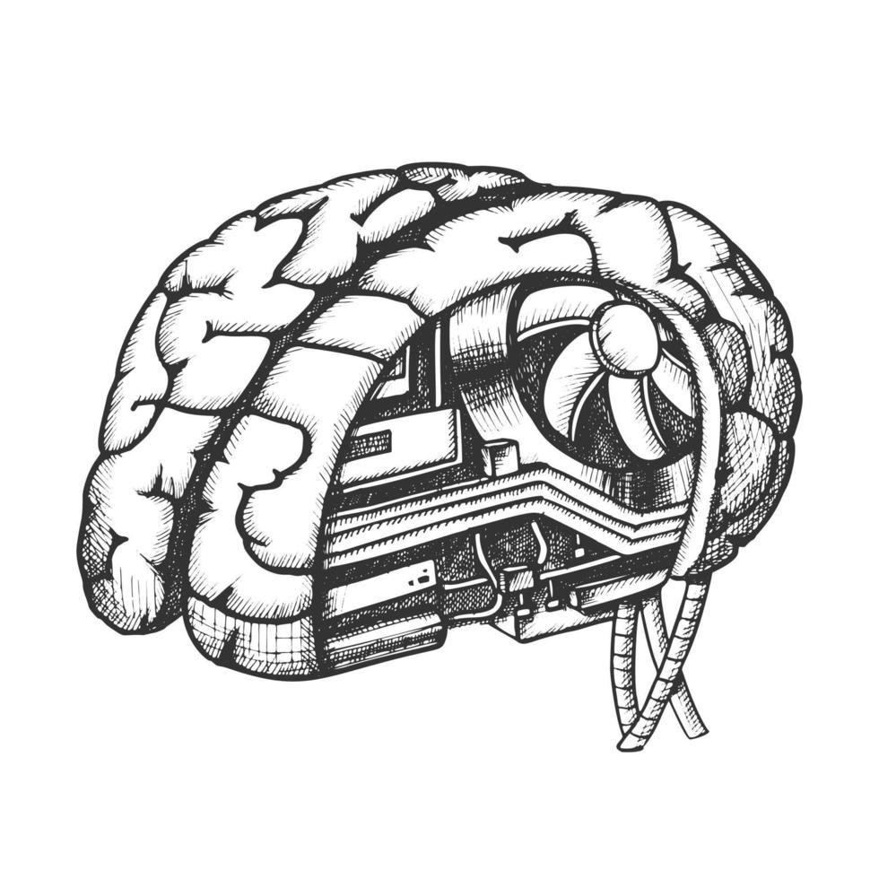 innovación computadora chip cerebro monocromo vector
