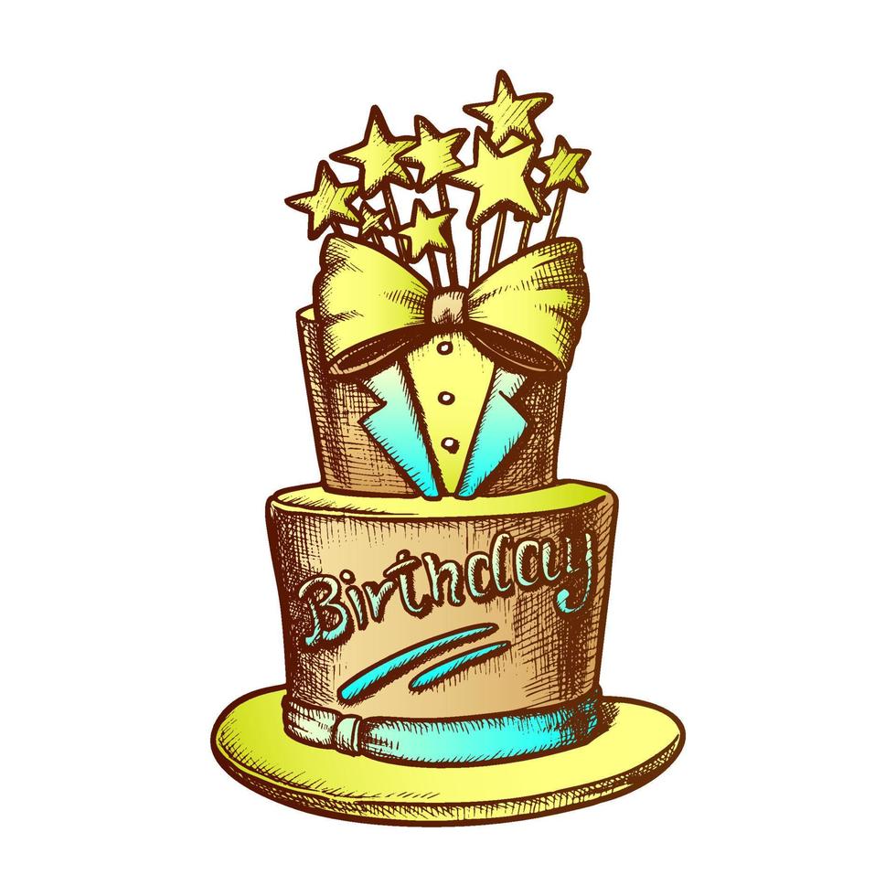 pastel de cumpleaños decorado en forma de traje vector de tinta