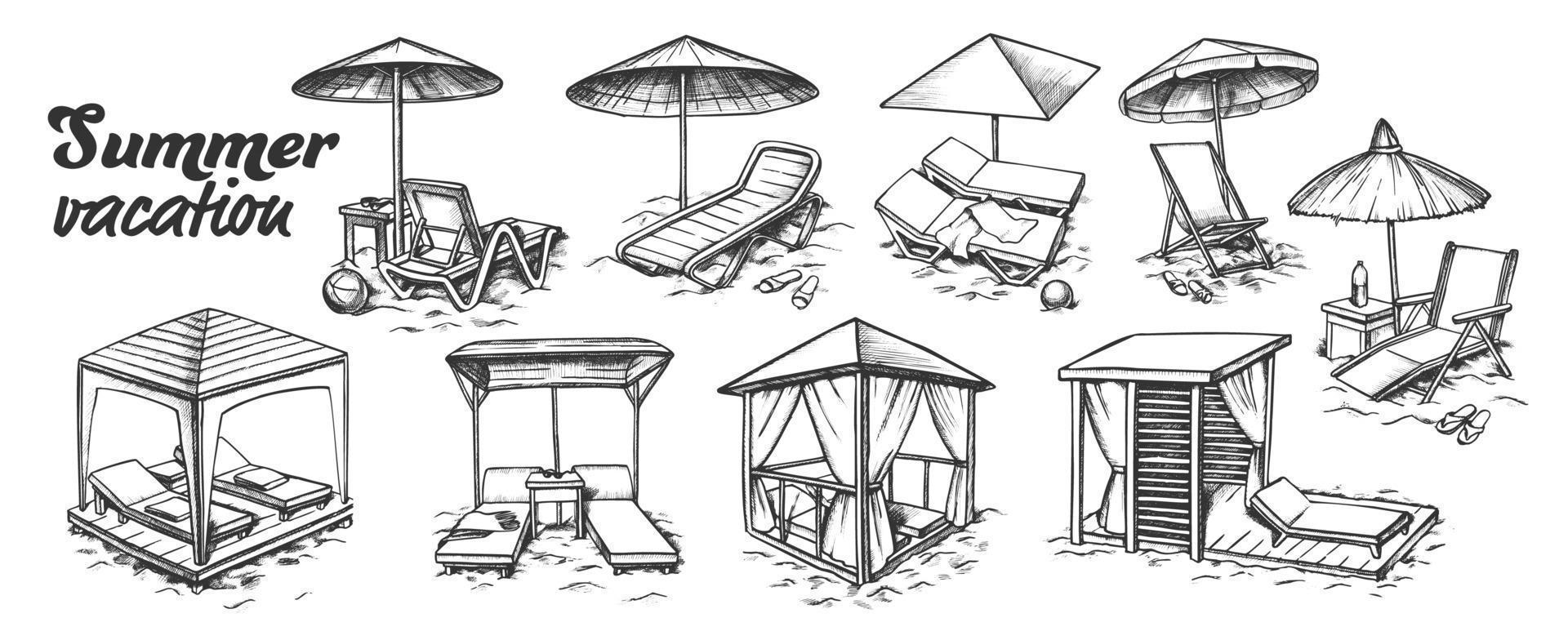 muebles de playa de vacaciones de verano set vector retro