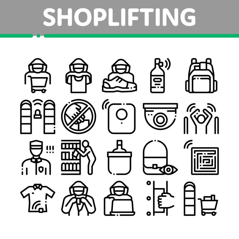 Shoplifting Collection Elements Icons Set Vector