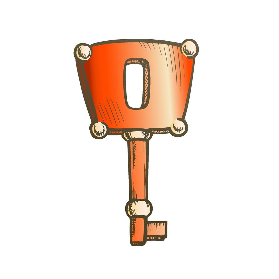 Key Antique Access Device Ink Color Hand Drawn Vector