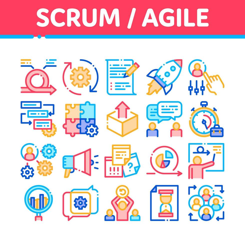 Scrum Agile Collection Elements Vector Icons Set
