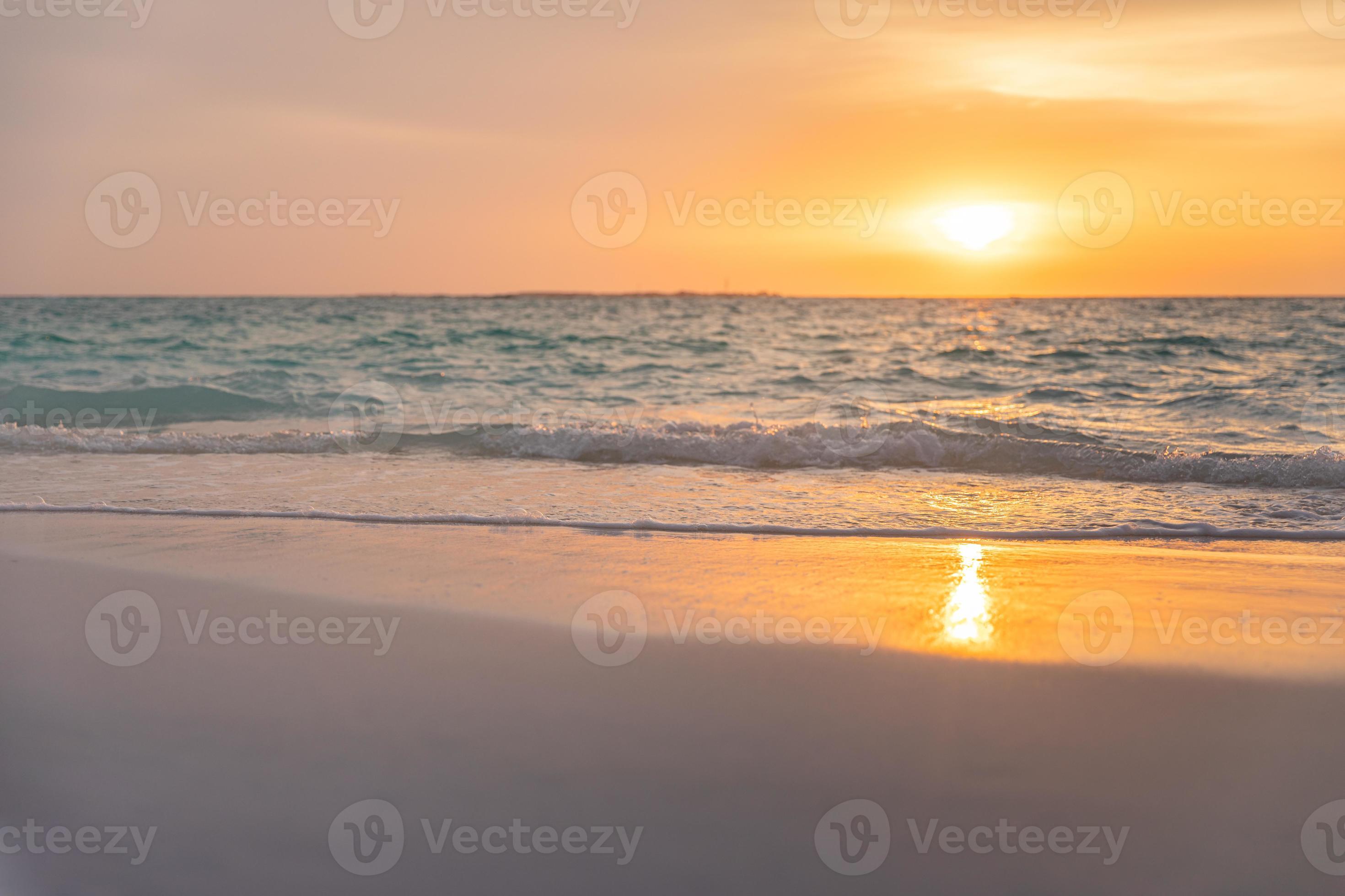 Dreamy beach scene with stunning waves. Colorful ocean beach sunrise or