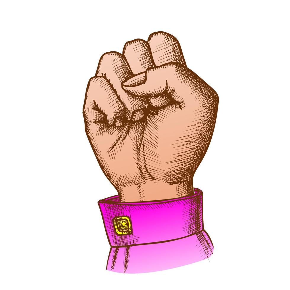 Color Woman Hand Clenched Finger In Fist Gesture Vector