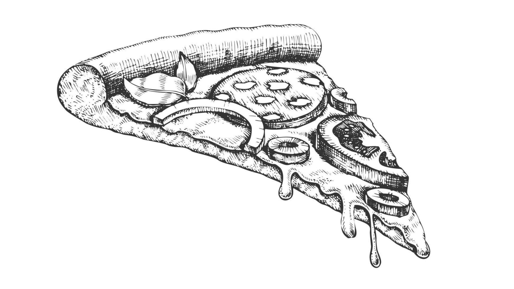 deliciosa rebanada de pizza italiana vector dibujado a mano