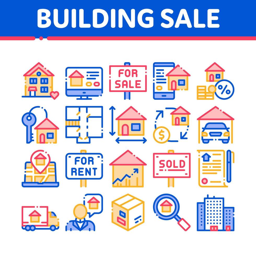 Building House Sale Vector Thin Line Icons Set