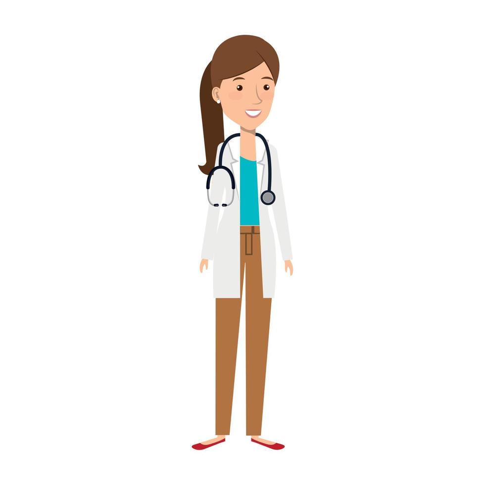 médico femenino con estetoscopio icono aislado vector