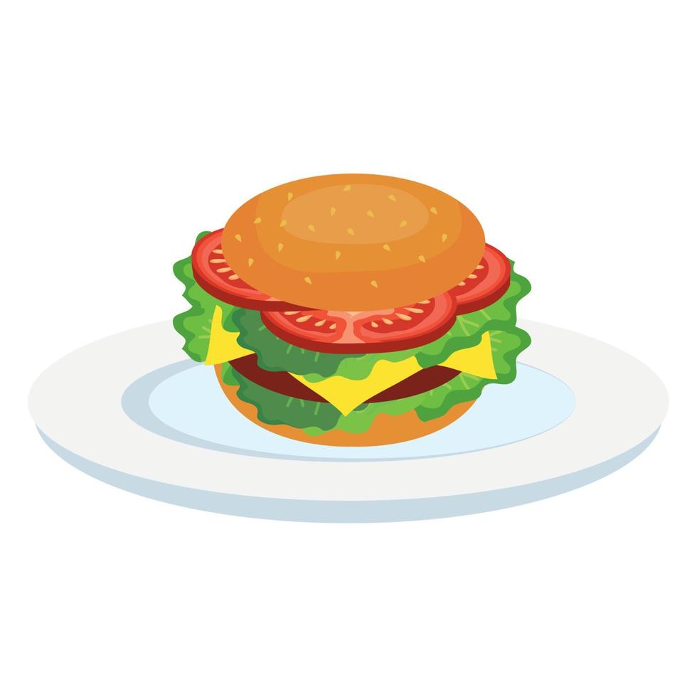 Isolated hamburger on plate vector design