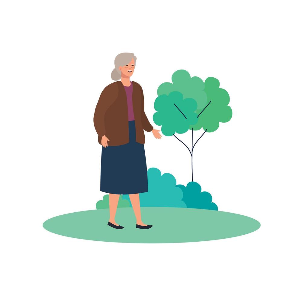 Grandmother avatar at park with tree vector design