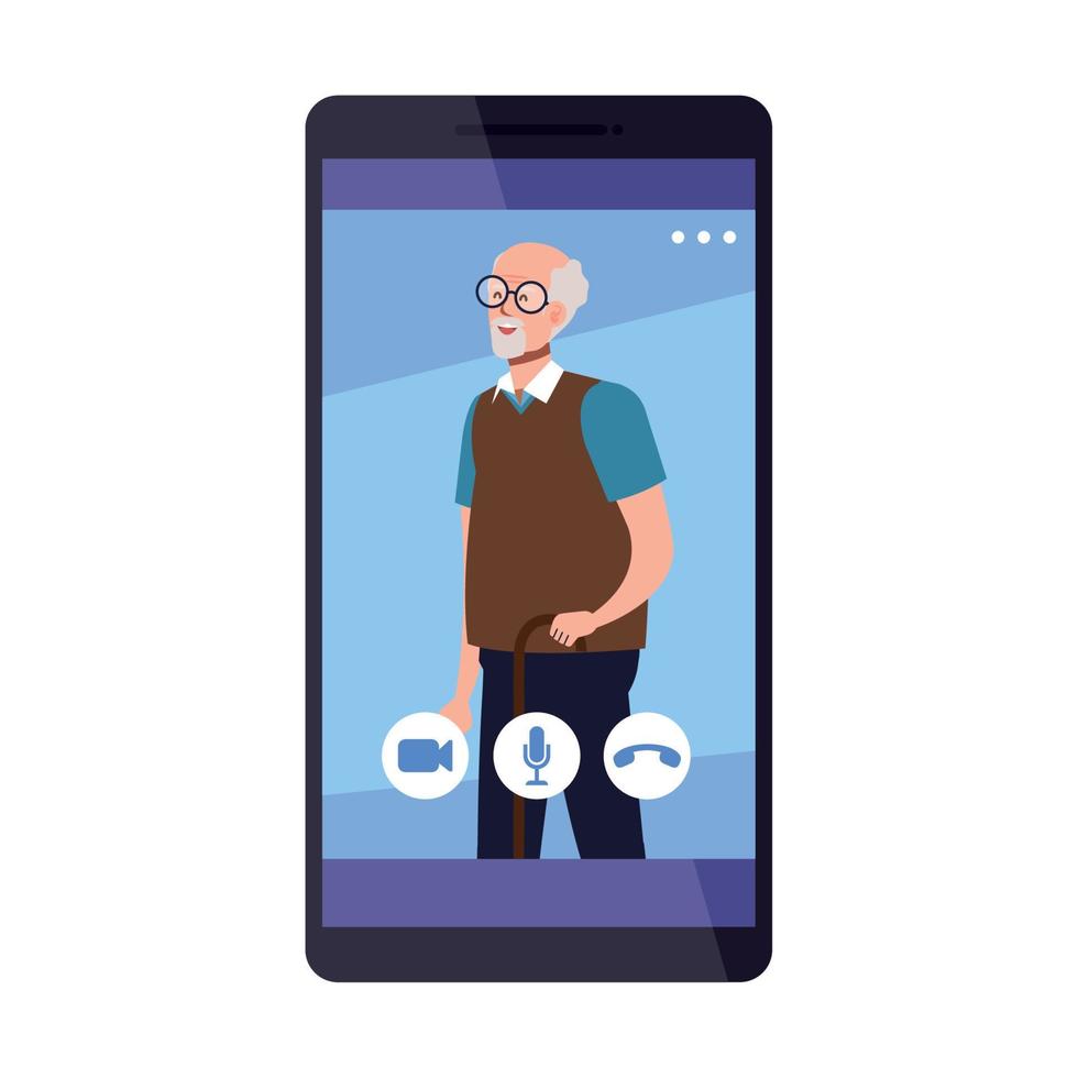 Grandfather in smartphone in video chat vector design