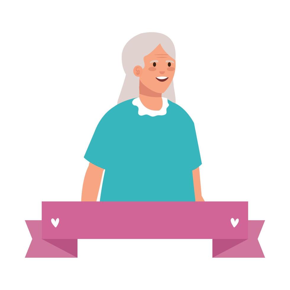 Grandmother avatar with ribbon vector design