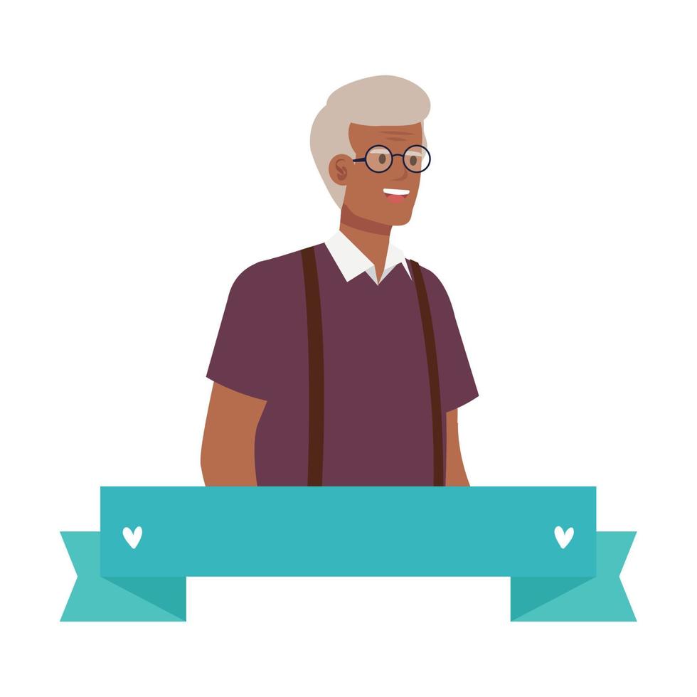 Grandfather avatar with ribbon vector design
