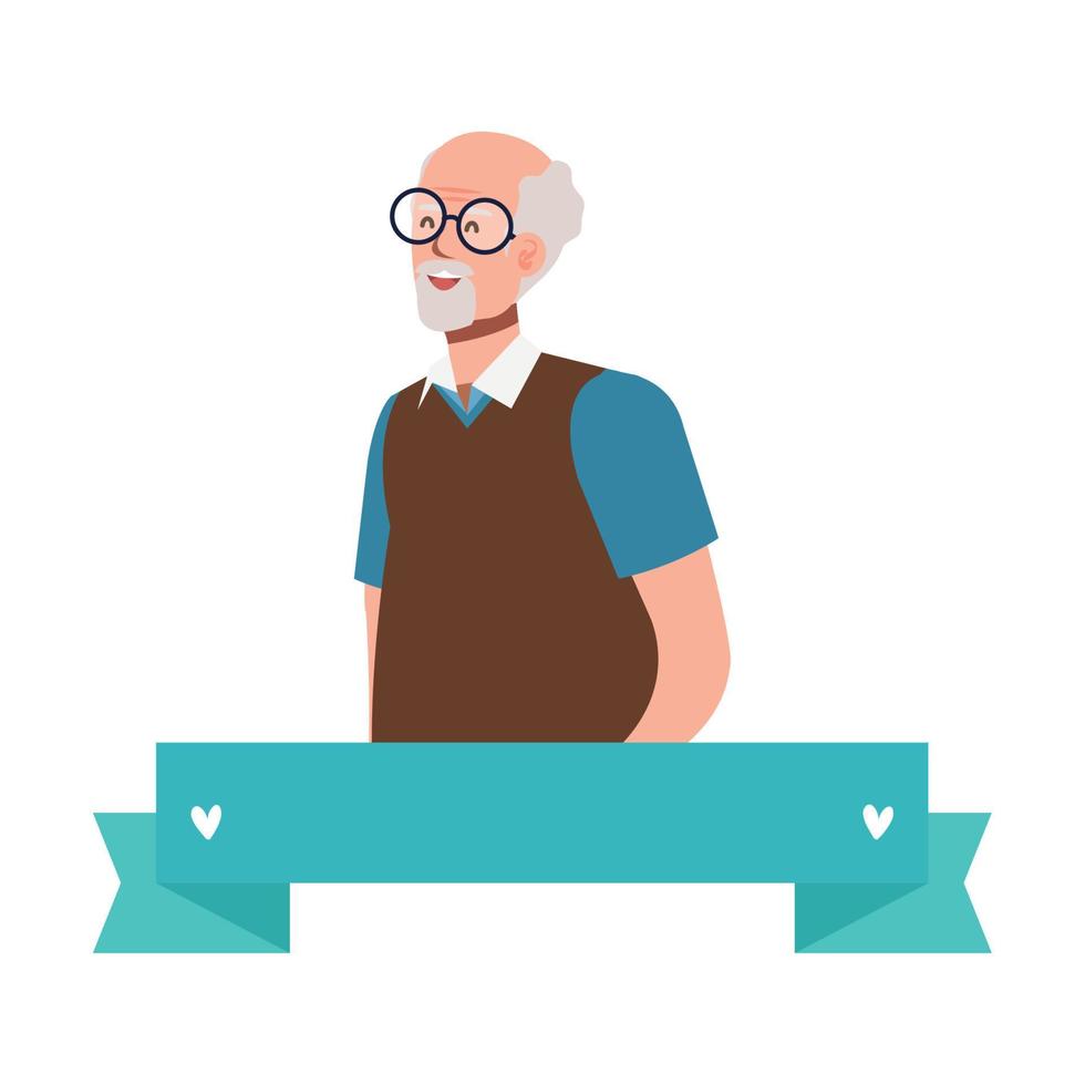 avatar de abuelo con diseño de vector de cinta