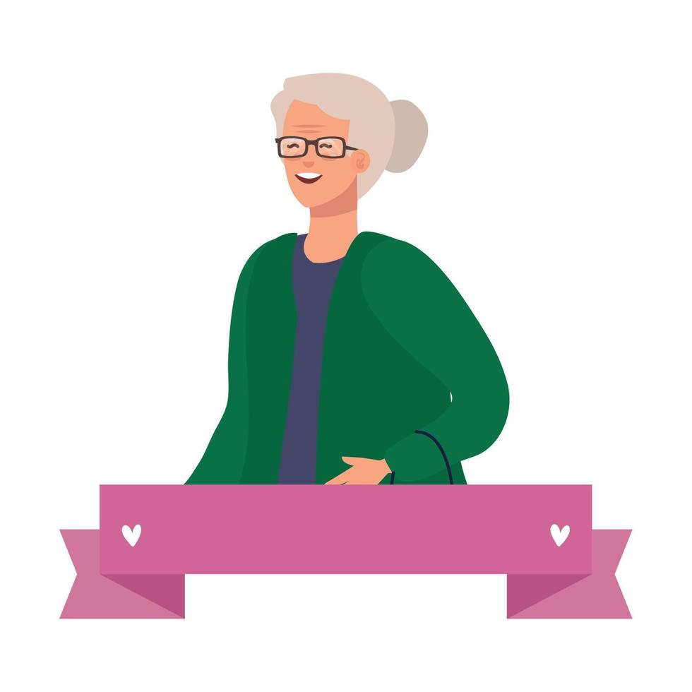 Grandmother avatar with ribbon vector design