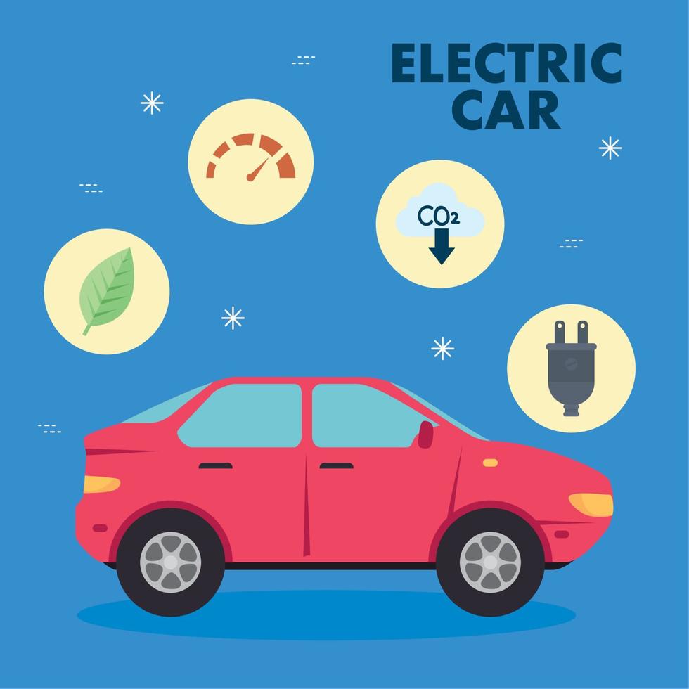 electric red car with icon set vector design