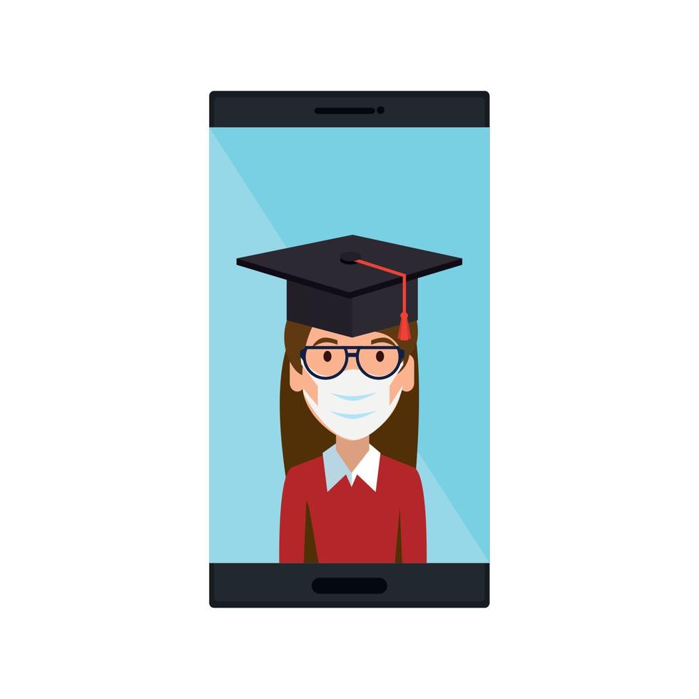 online education graduated woman isolated icon vector