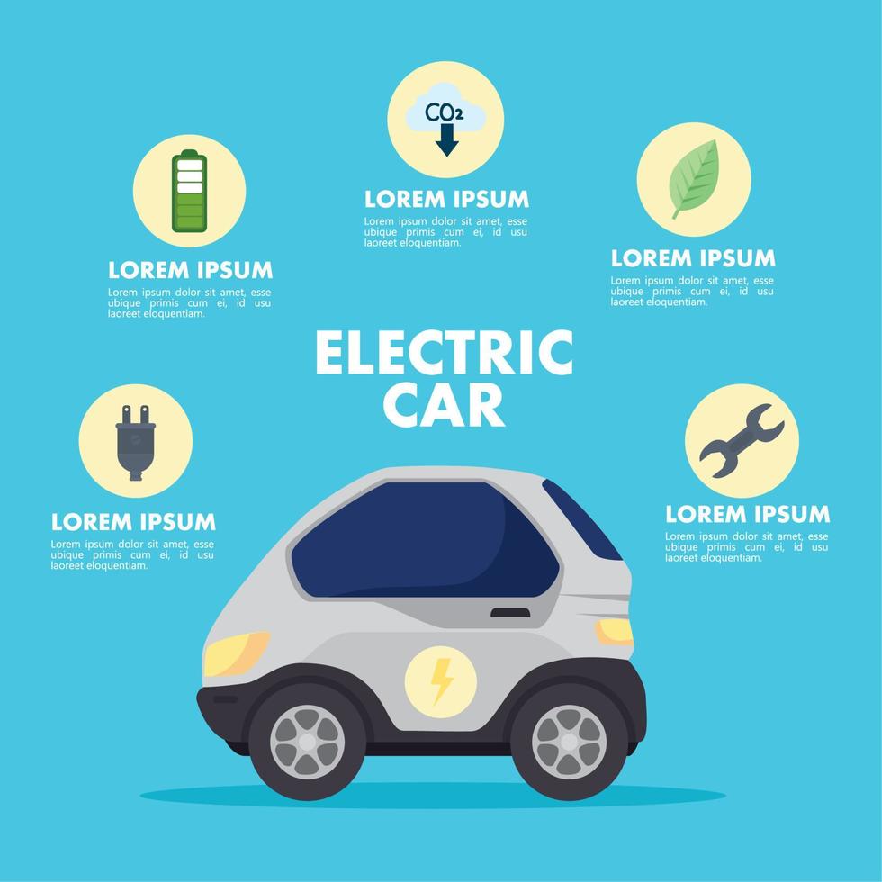 electric red car with icon set vector design