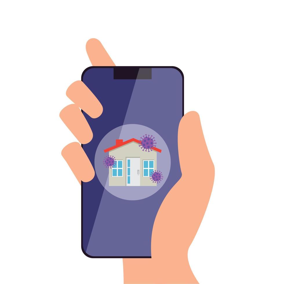 smartphone with stay at home app vector