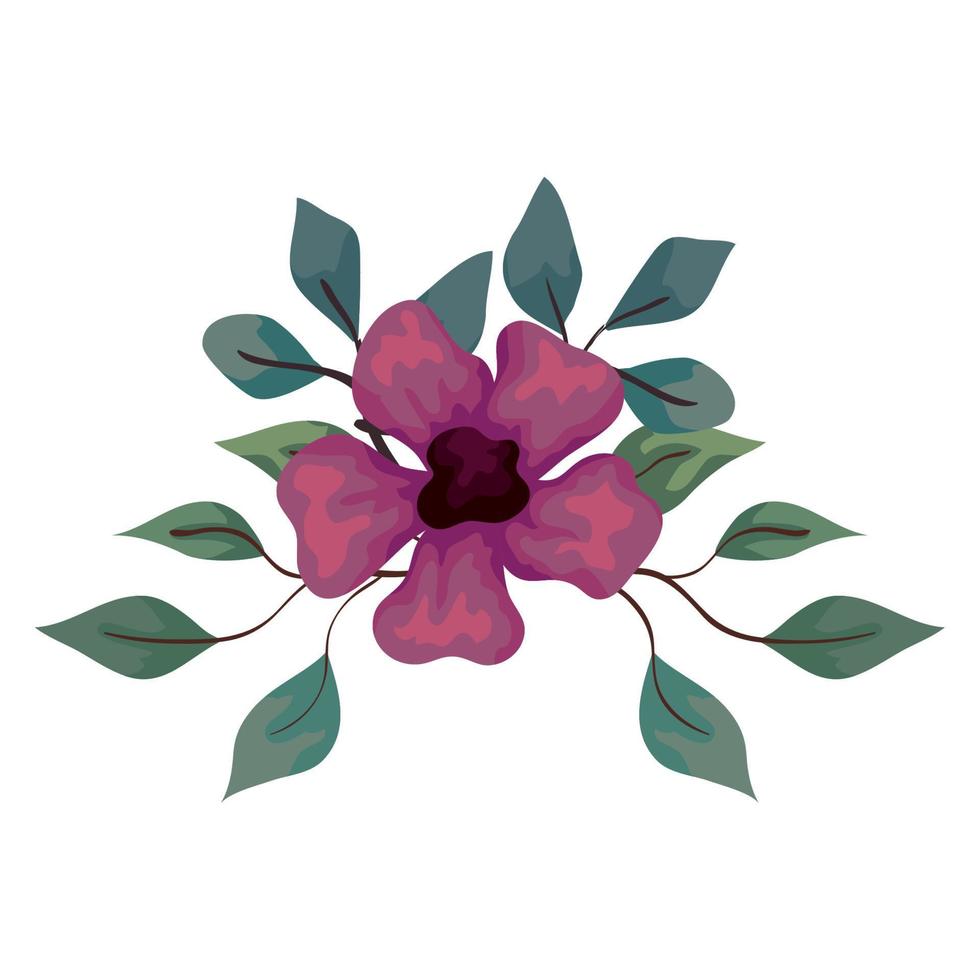 flower purple color with branches and leaves, on white background vector