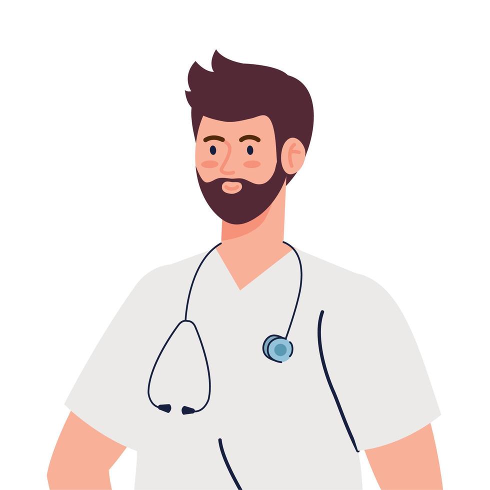 professional doctor with stethoscope and uniform on white background vector