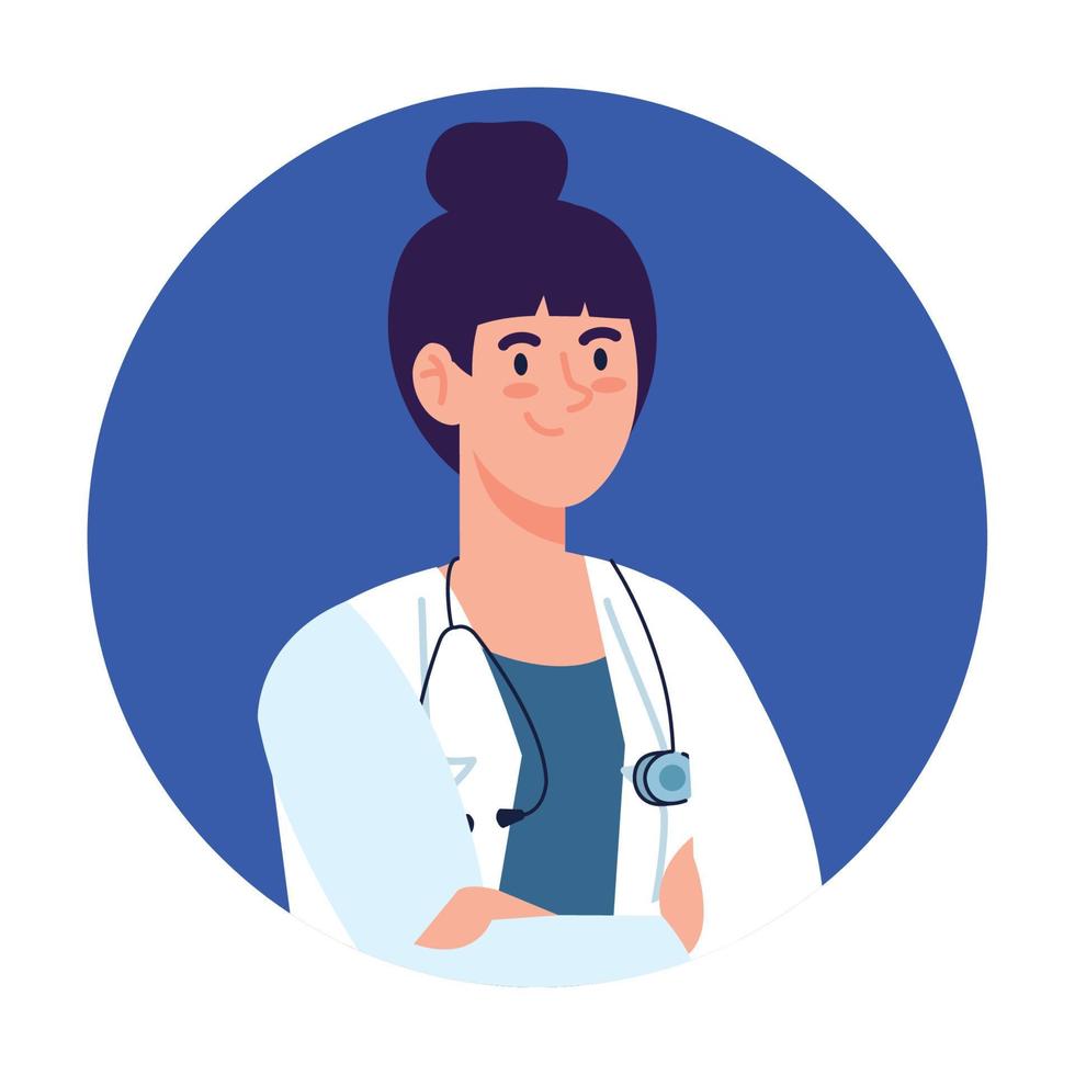 professional woman doctor in frame circular vector