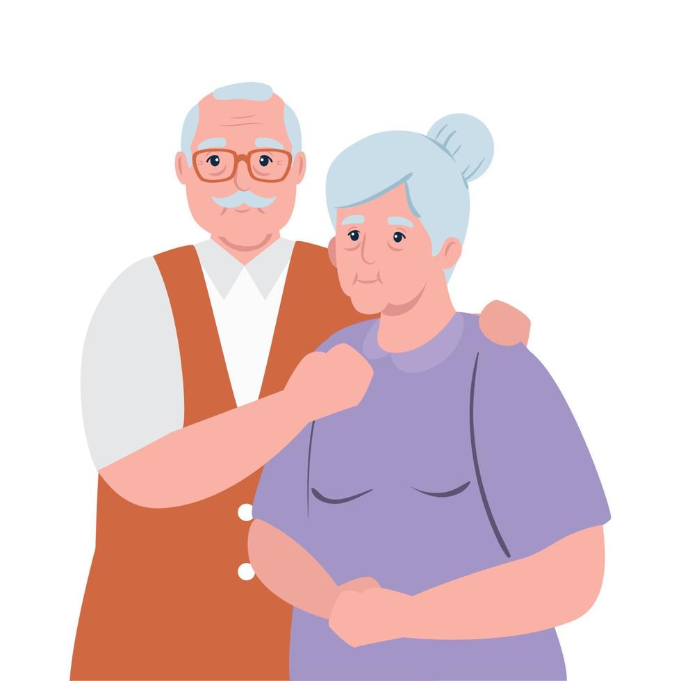 elderly couple smiling, old woman and old man couple in love vector