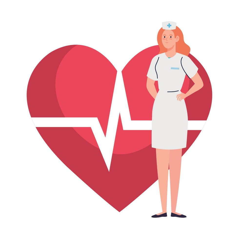 nurse with heart pulse on background vector