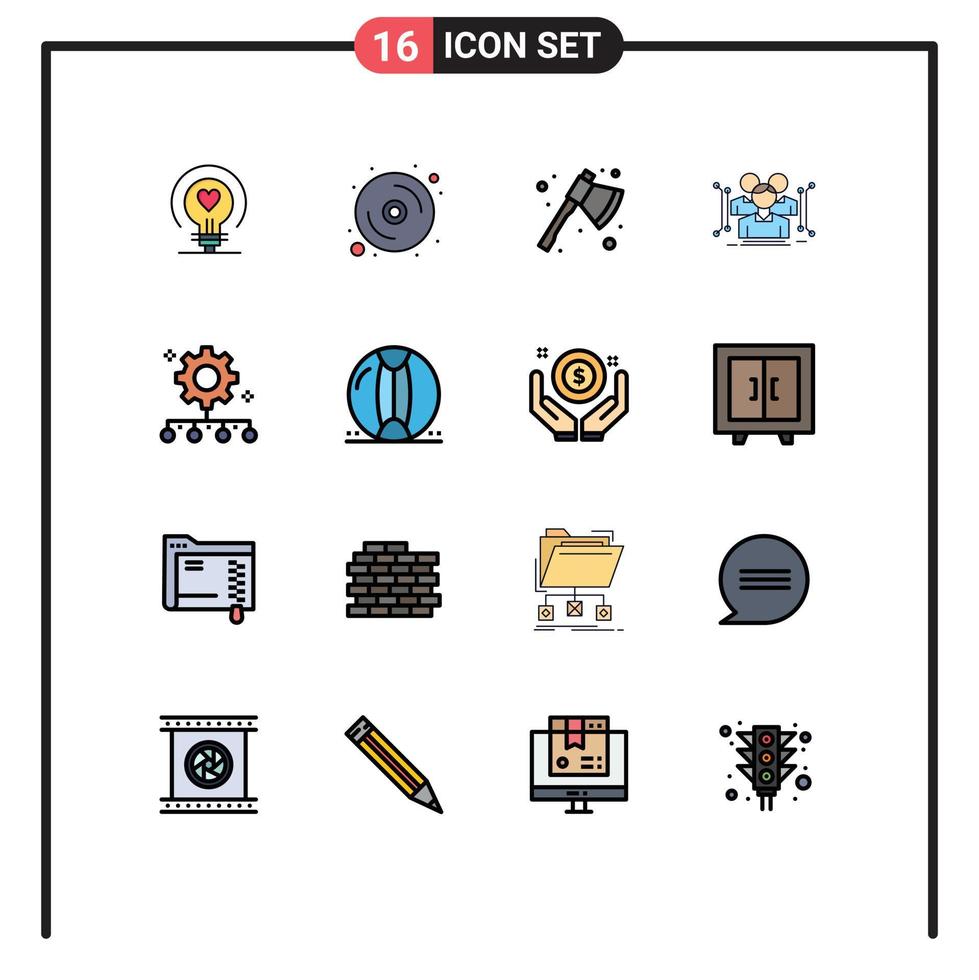 Pack of 16 creative Flat Color Filled Lines of authority responsibility human ax data anthropometry Editable Creative Vector Design Elements