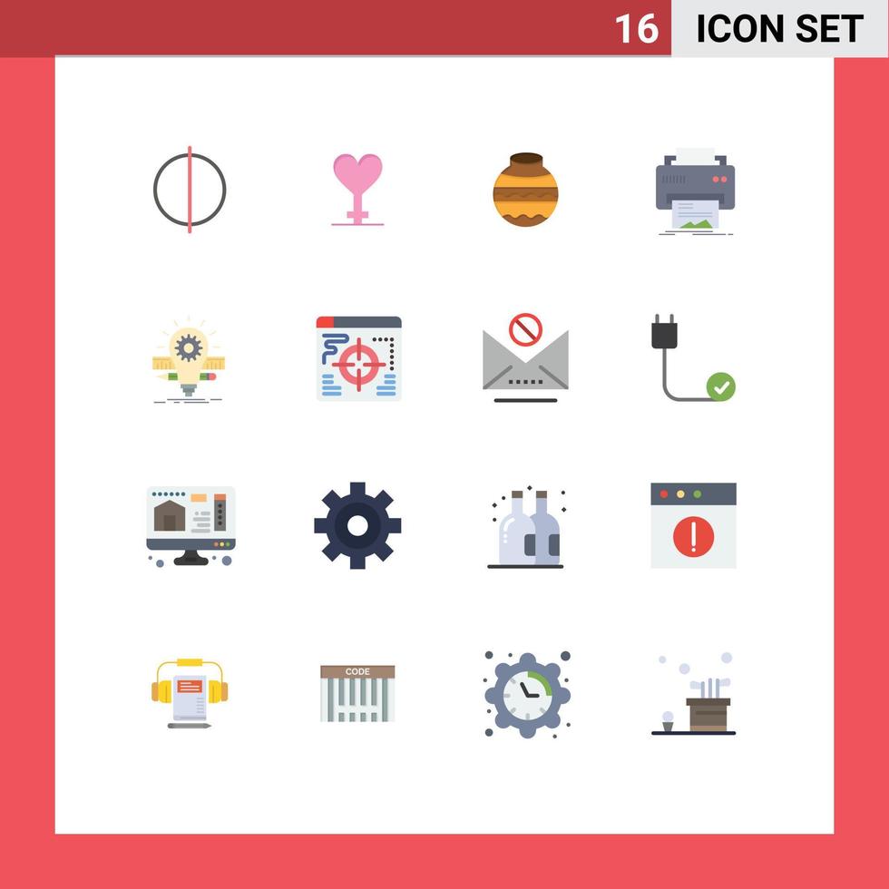 Set of 16 Modern UI Icons Symbols Signs for idea paper water hardware printer Editable Pack of Creative Vector Design Elements