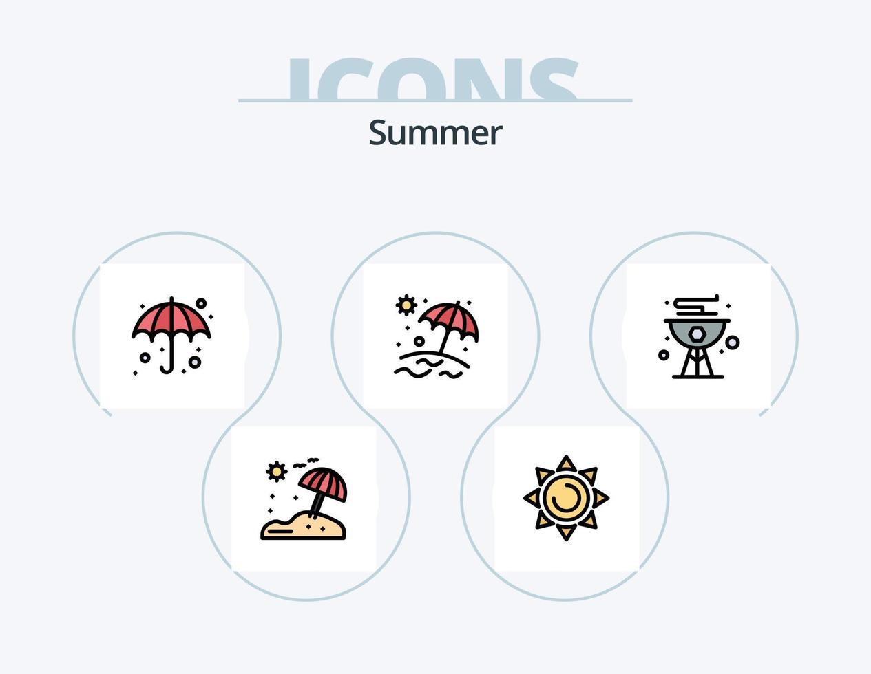 Summer Line Filled Icon Pack 5 Icon Design. camp. beach. beach. surfing. sports vector