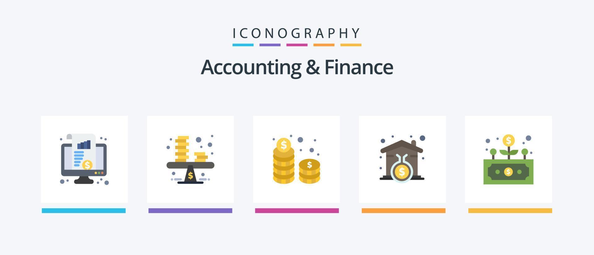 Accounting And Finance Flat 5 Icon Pack Including signature. house. profit. investment. stack. Creative Icons Design vector
