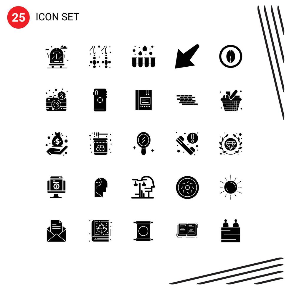 Modern Set of 25 Solid Glyphs Pictograph of food cooking experiment coffee down Editable Vector Design Elements