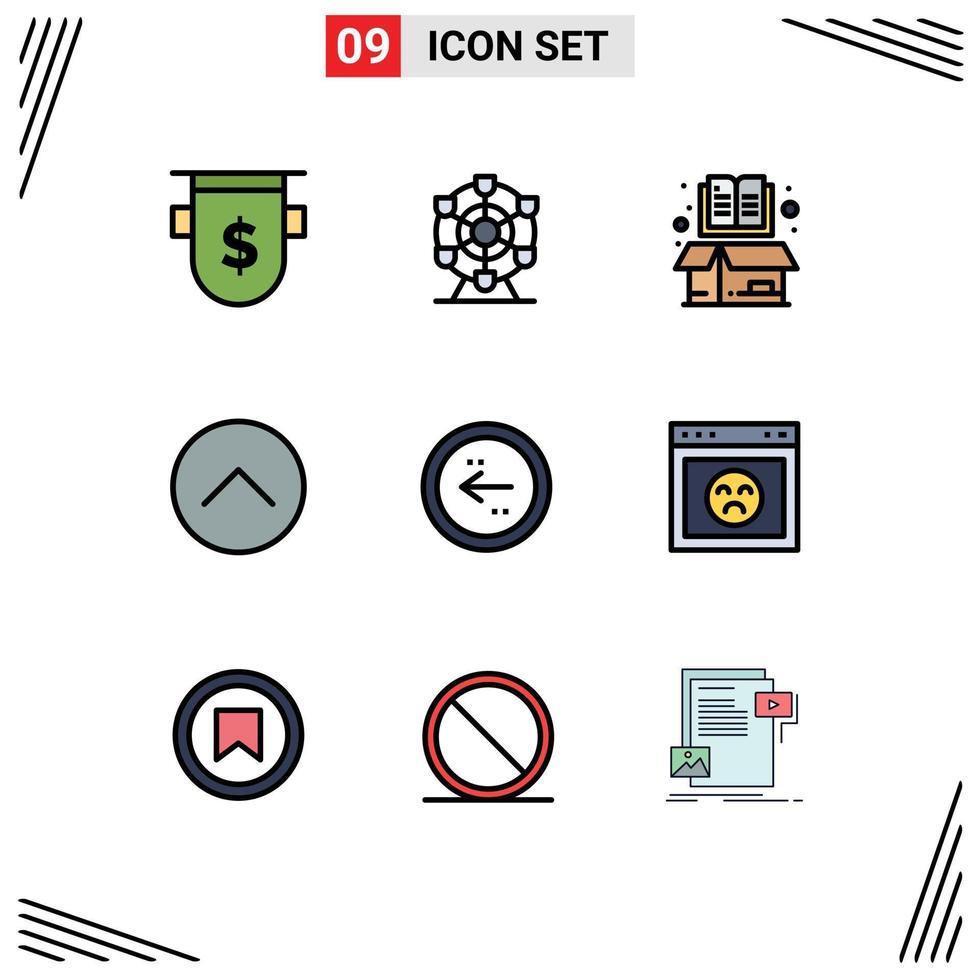 Set of 9 Vector Filledline Flat Colors on Grid for arrow media player book media open Editable Vector Design Elements