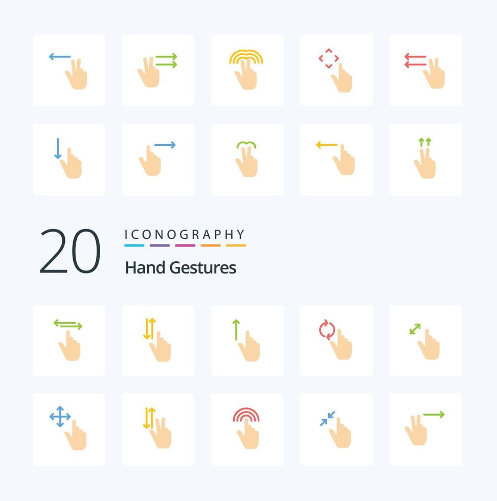 20 Hand Gestures Flat Color icon Pack like refresh finger up hand gesture vector