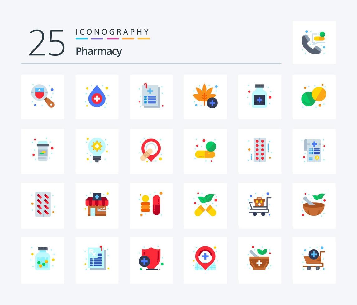 paquete de iconos de color plano de farmacia 25 que incluye médico. antídoto. cuidado de la salud. hierba. médico vector